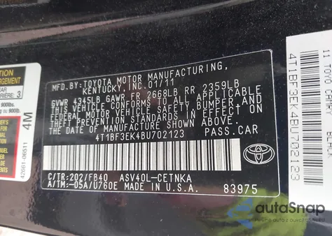 2011 Toyota Camry from USA, damaged, VIN 4T1BF3EK4BU702123